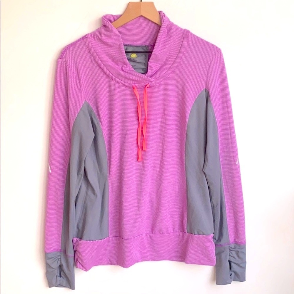 Kiwi Kate Striped Cowlneck Pullover w/‎ Drawstring